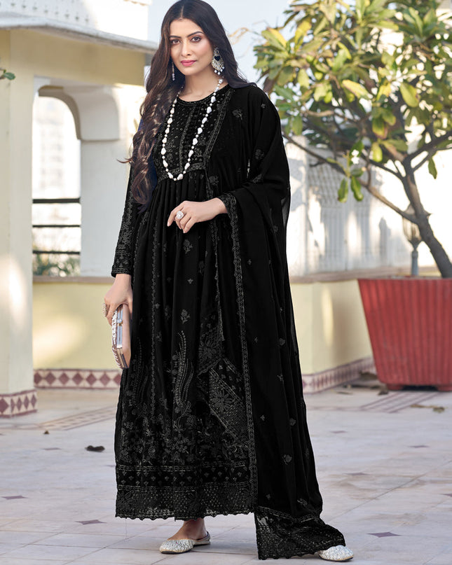 Black Georgette Embroidered Anarkali Suit