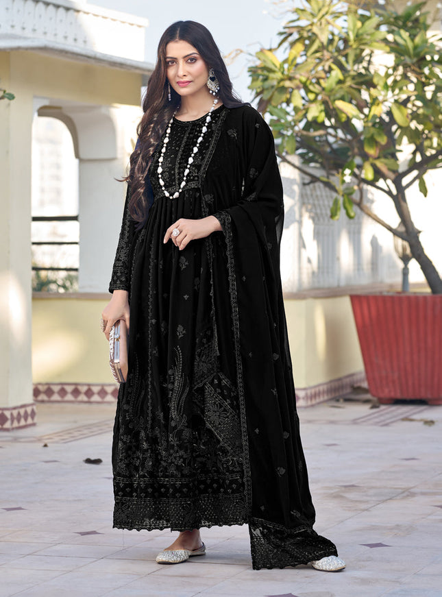 Black Georgette Embroidered Anarkali Suit