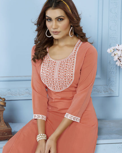 Orange Cotton Kurti With Pent