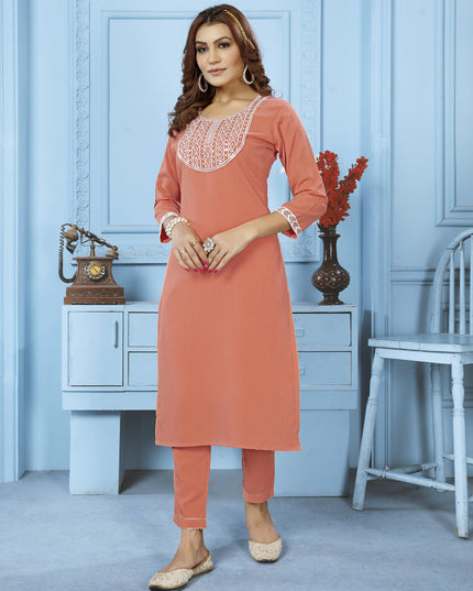 Orange Cotton Kurti With Pent