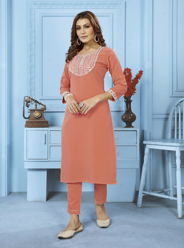Orange Cotton Kurti With Pent