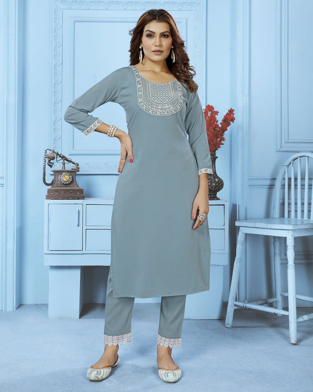 Sky Blue Cotton Kurti With Pent