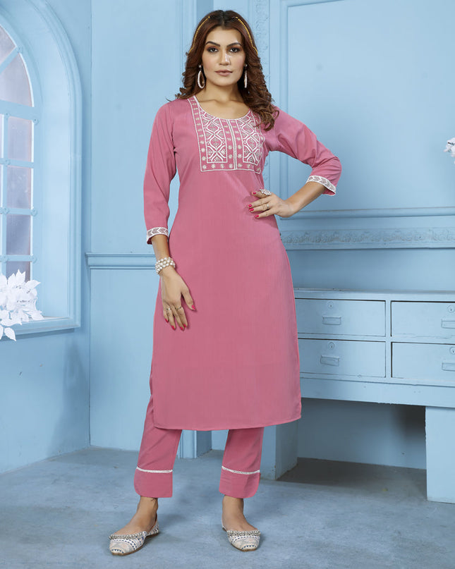 Pink Cotton Kurti With Pent