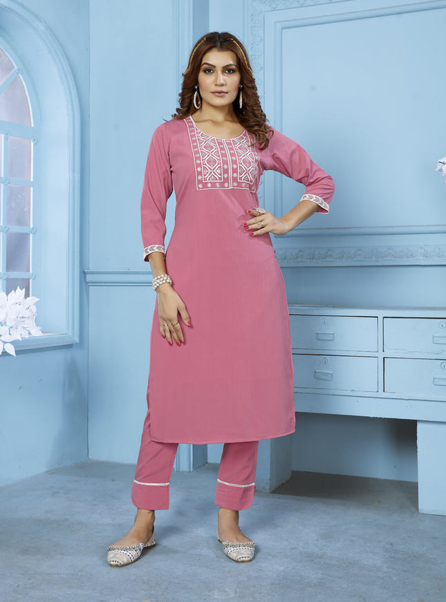 Pink Cotton Kurti With Pent