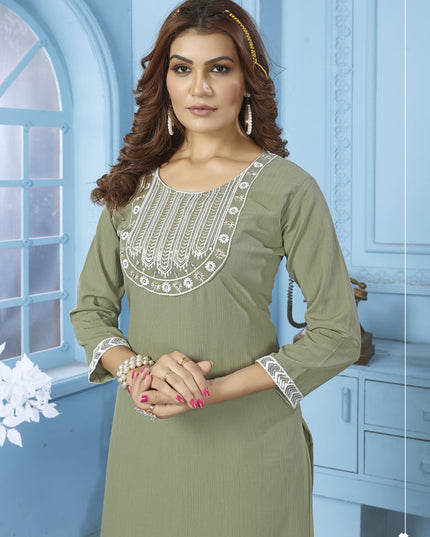 Mehndi Cotton Kurti With Pent