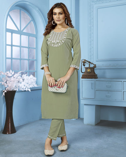 Mehndi Cotton Kurti With Pent