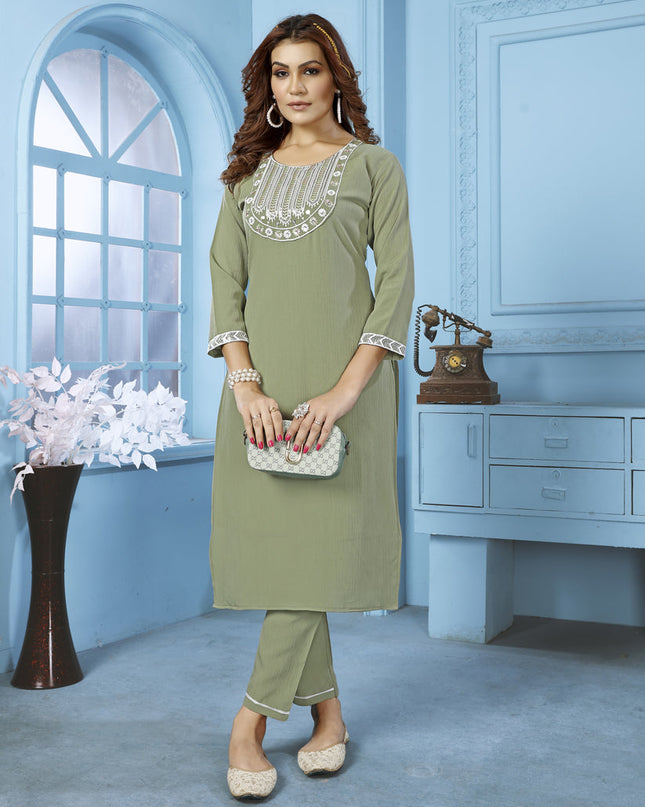 Mehndi Cotton Kurti With Pent