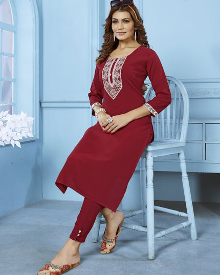 Maroon Cotton Kurti With Pent