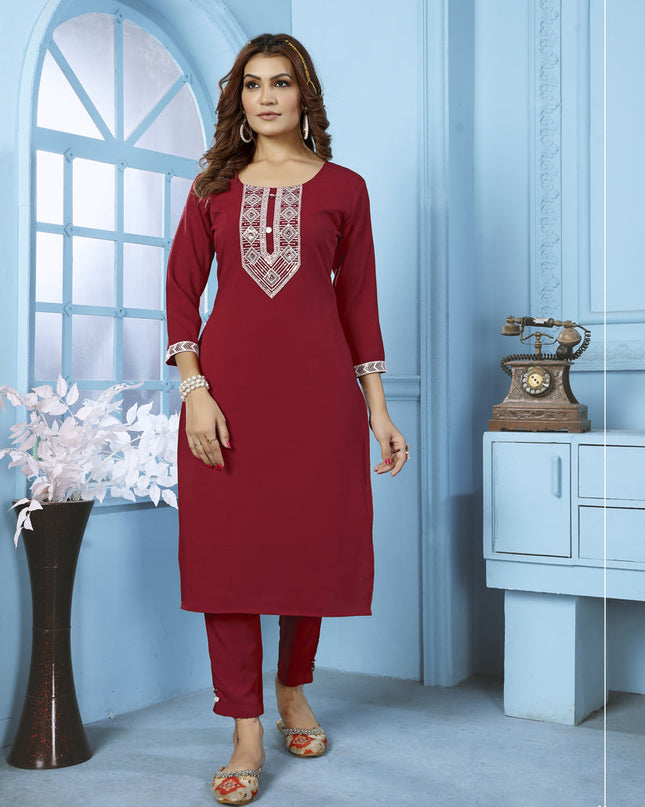 Maroon Cotton Kurti With Pent