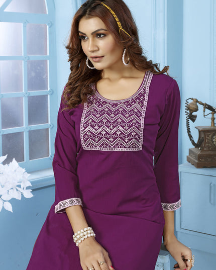 Purple Cotton Kurti With Pent