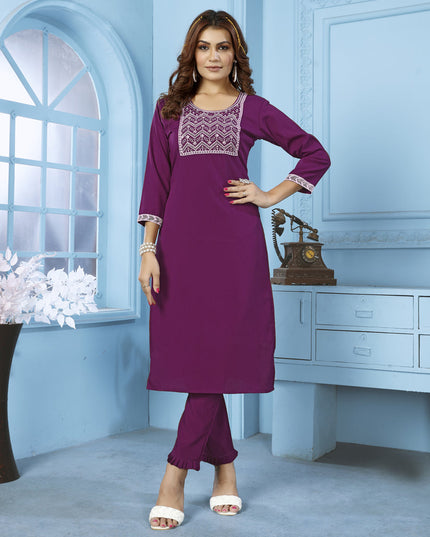 Purple Cotton Kurti With Pent