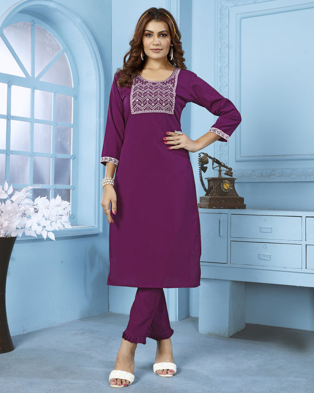 Purple Cotton Kurti With Pent