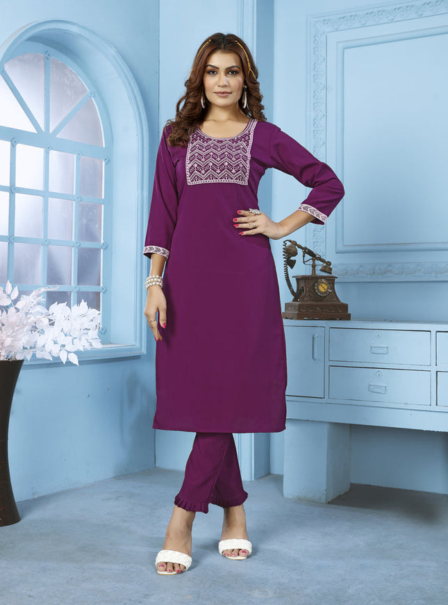 Purple Cotton Kurti With Pent