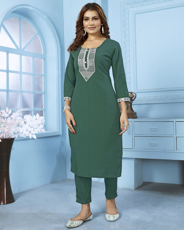 Green Cotton Kurti With Pent