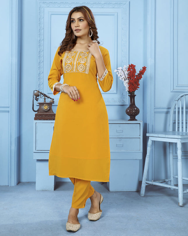 Yellow Cotton Kurti With Pent