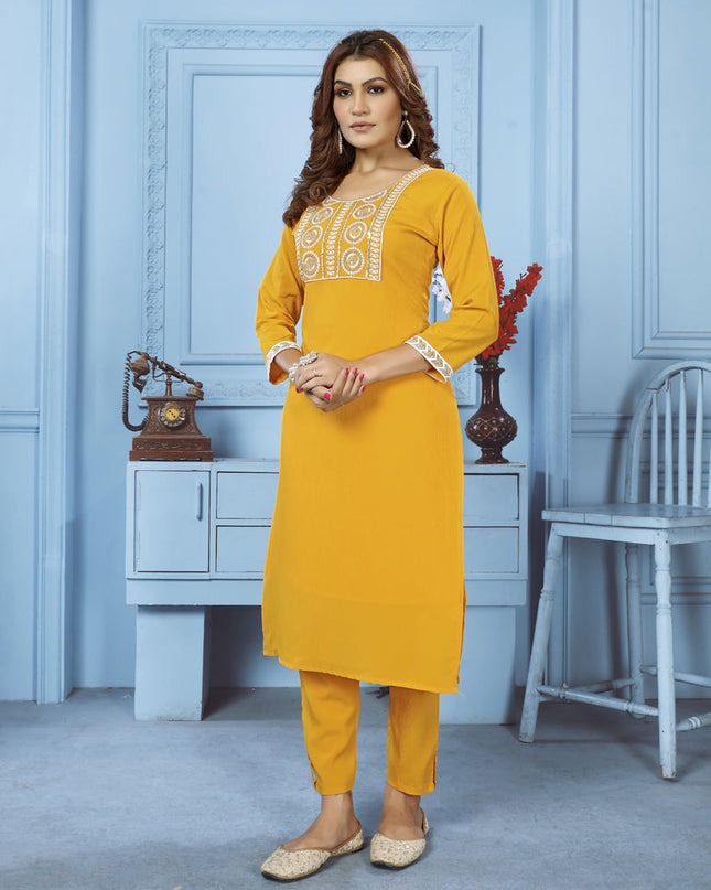 Yellow Cotton Kurti With Pent