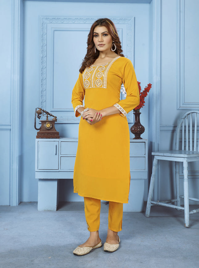 Yellow Cotton Kurti With Pent