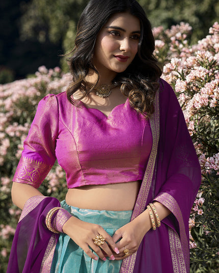 Sky Blue Zari Woven Kanchipuram Silk Lehenga Choli