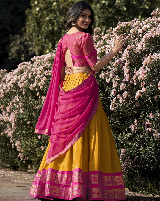 Golden Yellow Zari Woven Kanchipuram Silk Lehenga Choli
