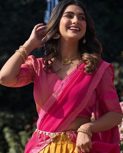 Golden Yellow Zari Woven Kanchipuram Silk Lehenga Choli