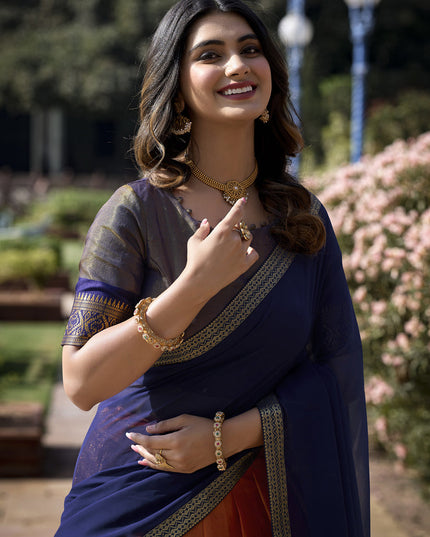 Salmon Orange Zari Woven Kanchipuram Silk Lehenga Choli