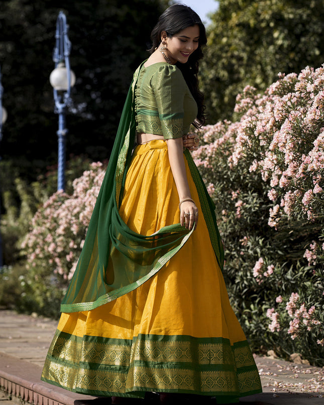 Sunny Yellow Zari Woven Kanchipuram Silk Lehenga Choli