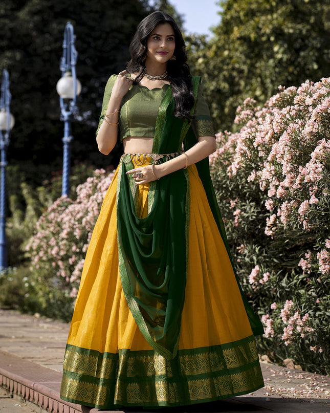 Sunny Yellow Zari Woven Kanchipuram Silk Lehenga Choli