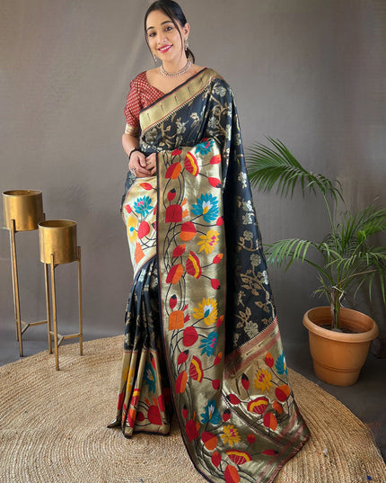 Black Silk Woven Work Saree for Festival