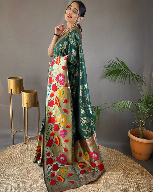 Green Silk Woven Work Saree for Festival