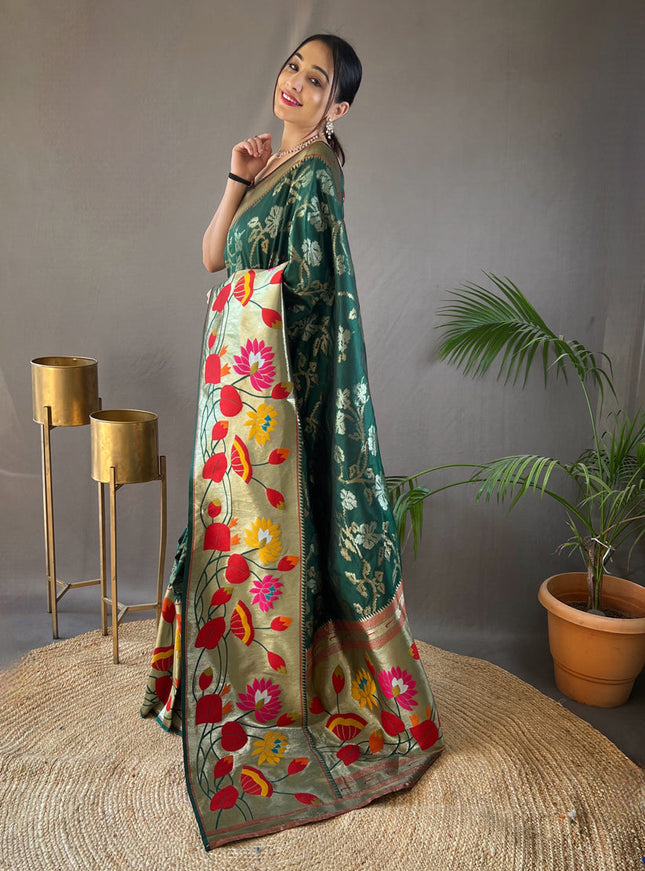 Green Silk Woven Work Saree for Festival