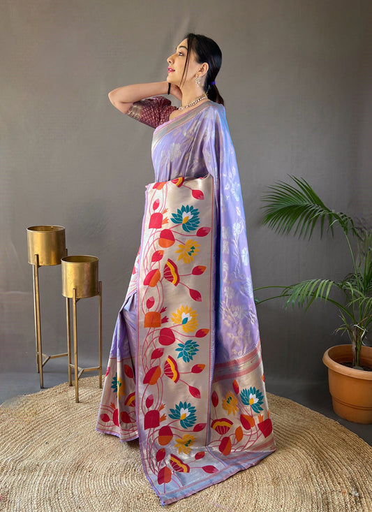 Purple Silk Woven Work Saree for Festival