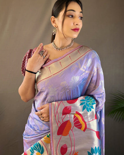 Purple Silk Woven Work Saree for Festival
