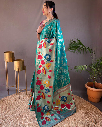 Rama Green Silk Woven Work Saree for Festival