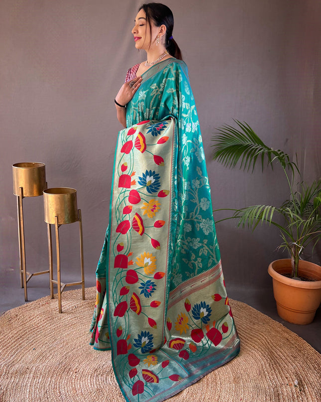 Rama Green Silk Woven Work Saree for Festival