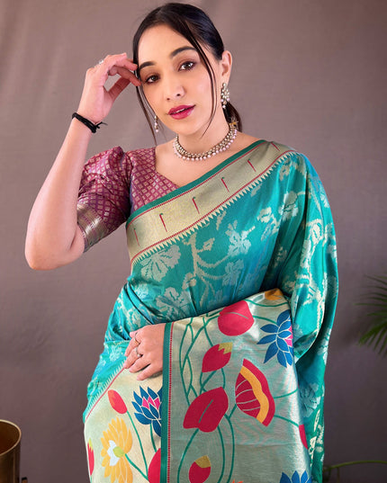 Rama Green Silk Woven Work Saree for Festival