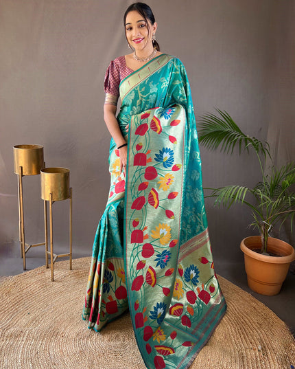 Rama Green Silk Woven Work Saree for Festival