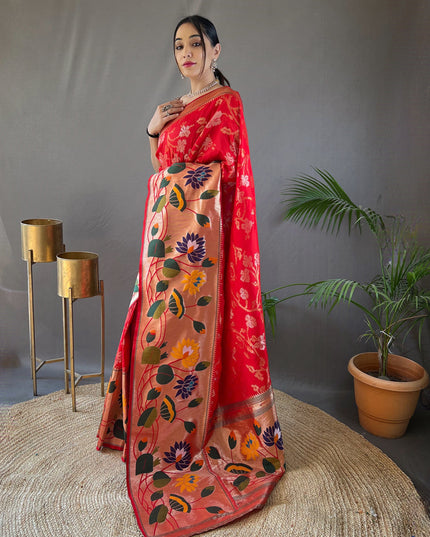 Red Silk Woven Work Saree for Festival