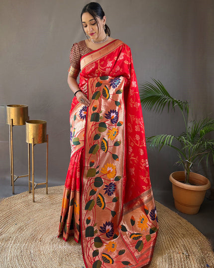 Red Silk Woven Work Saree for Festival