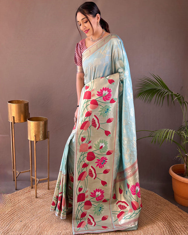 Sky Blue Silk Woven Work Saree for Festival