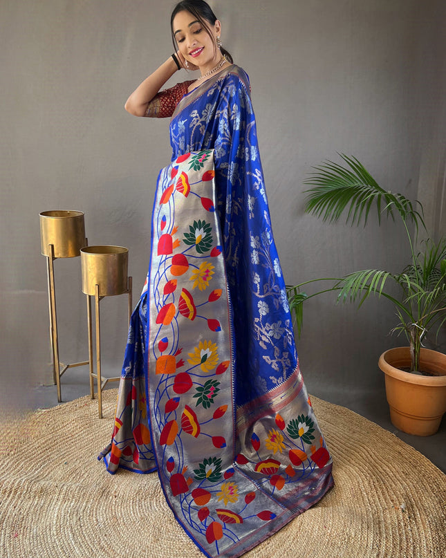 Royal Blue Silk Woven Work Saree for Festival