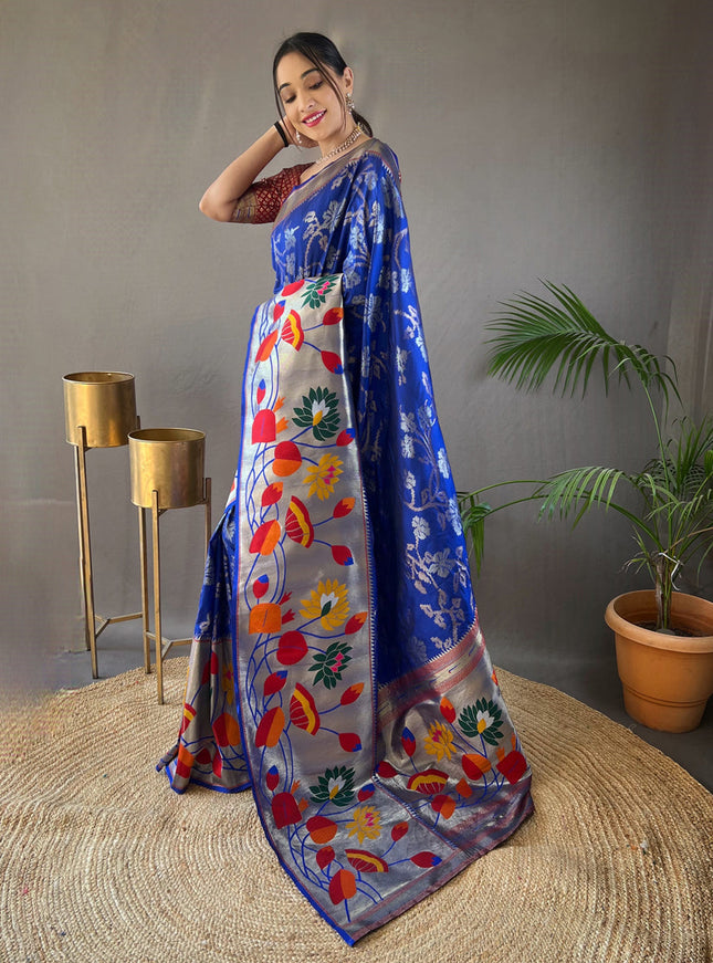 Royal Blue Silk Woven Work Saree for Festival