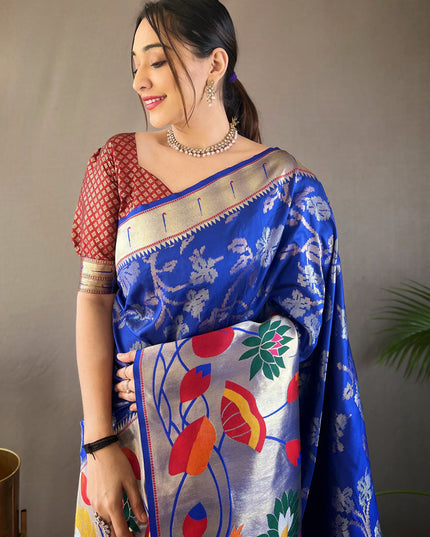 Royal Blue Silk Woven Work Saree for Festival