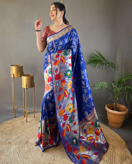 Royal Blue Silk Woven Work Saree for Festival