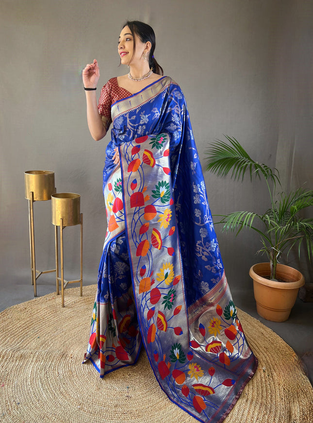Royal Blue Silk Woven Work Saree for Festival