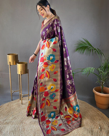 Purple Silk Woven Work Saree for Festival