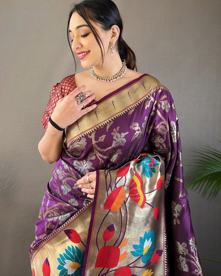 Purple Silk Woven Work Saree for Festival