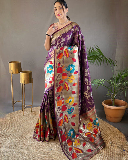 Purple Silk Woven Work Saree for Festival