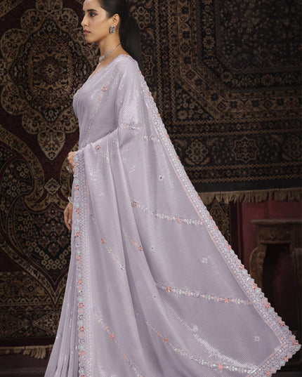 Lavender Georgette Sequins Work Wedding Saree
