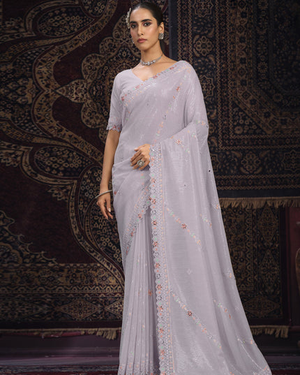 Lavender Georgette Sequins Work Wedding Saree