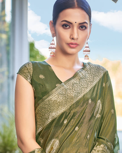 Moss Green Shimmer Silk Woven Saree